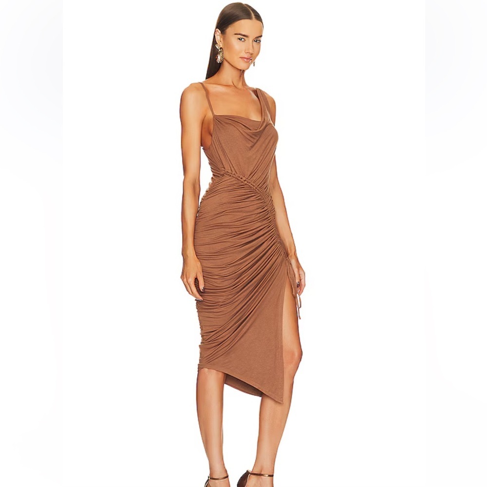Michael Costello Brown Ruched Midi Dress